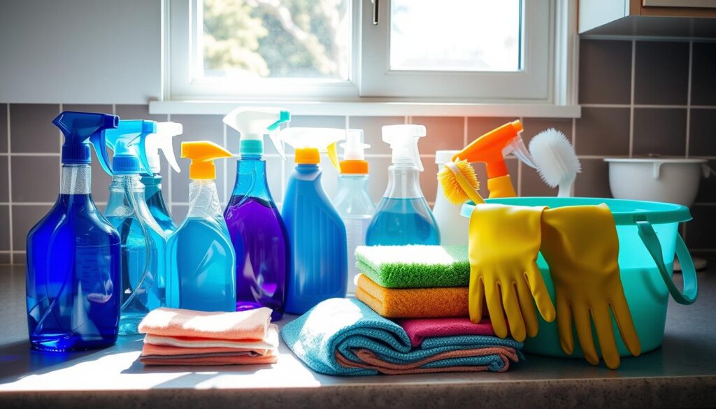 cleaning supplies prepared for deep cleaning day